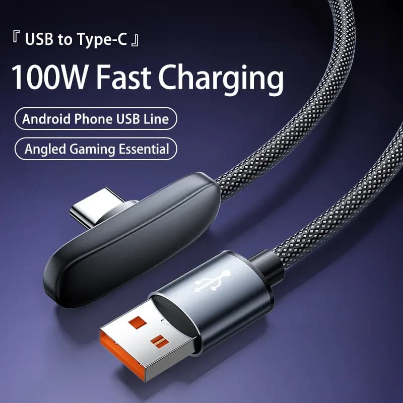Câble USB vers USB-C 100W 6A coudé en nylon tressé - Charge rapide et transfert de données