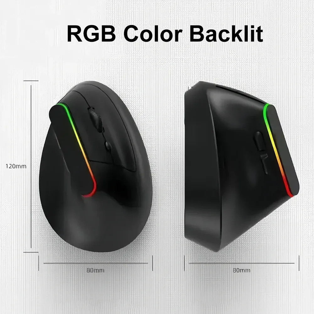 Souris verticale ergonomique rechargeable double mode (2.4G + Bluetooth) avec éclairage RVB - Image 6