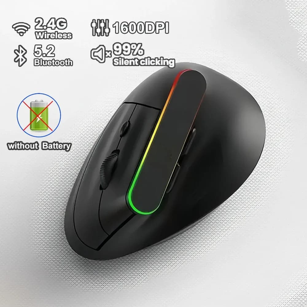 Souris verticale ergonomique rechargeable double mode (2.4G + Bluetooth) avec éclairage RVB slide 7