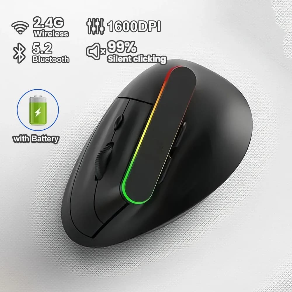 Souris verticale ergonomique rechargeable double mode (2.4G + Bluetooth) avec éclairage RVB slide 9