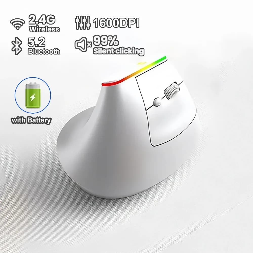 Souris verticale ergonomique rechargeable double mode (2.4G + Bluetooth) avec éclairage RVB slide 8