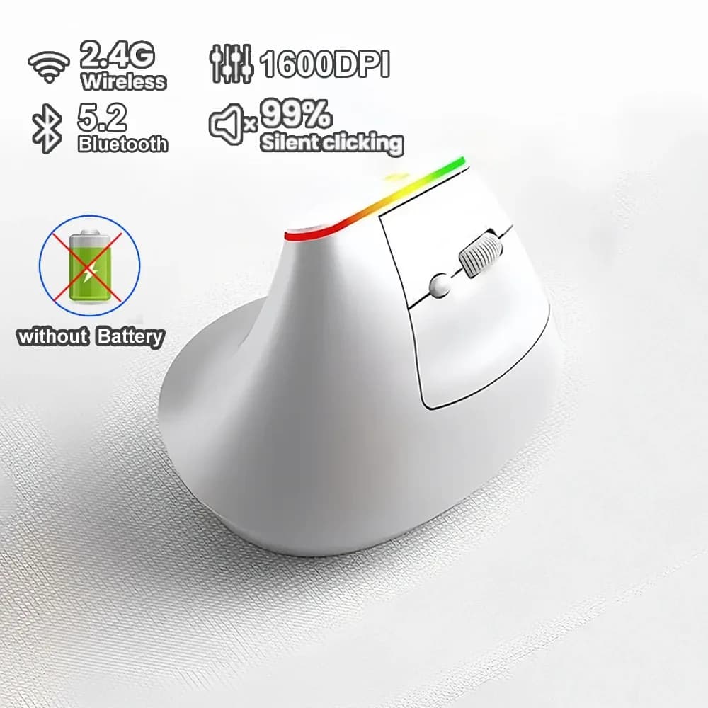 Souris verticale ergonomique rechargeable double mode (2.4G + Bluetooth) avec éclairage RVB slide 10
