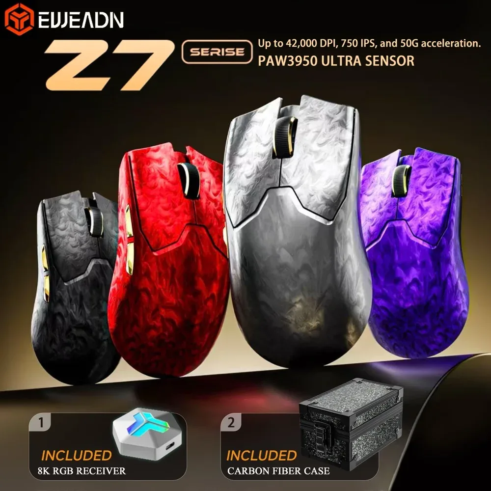 Souris de jeu sans fil EWEADN Z7 en fibre de carbone, capteur PAW3950, 8K, légère et ergonomique - Image 1