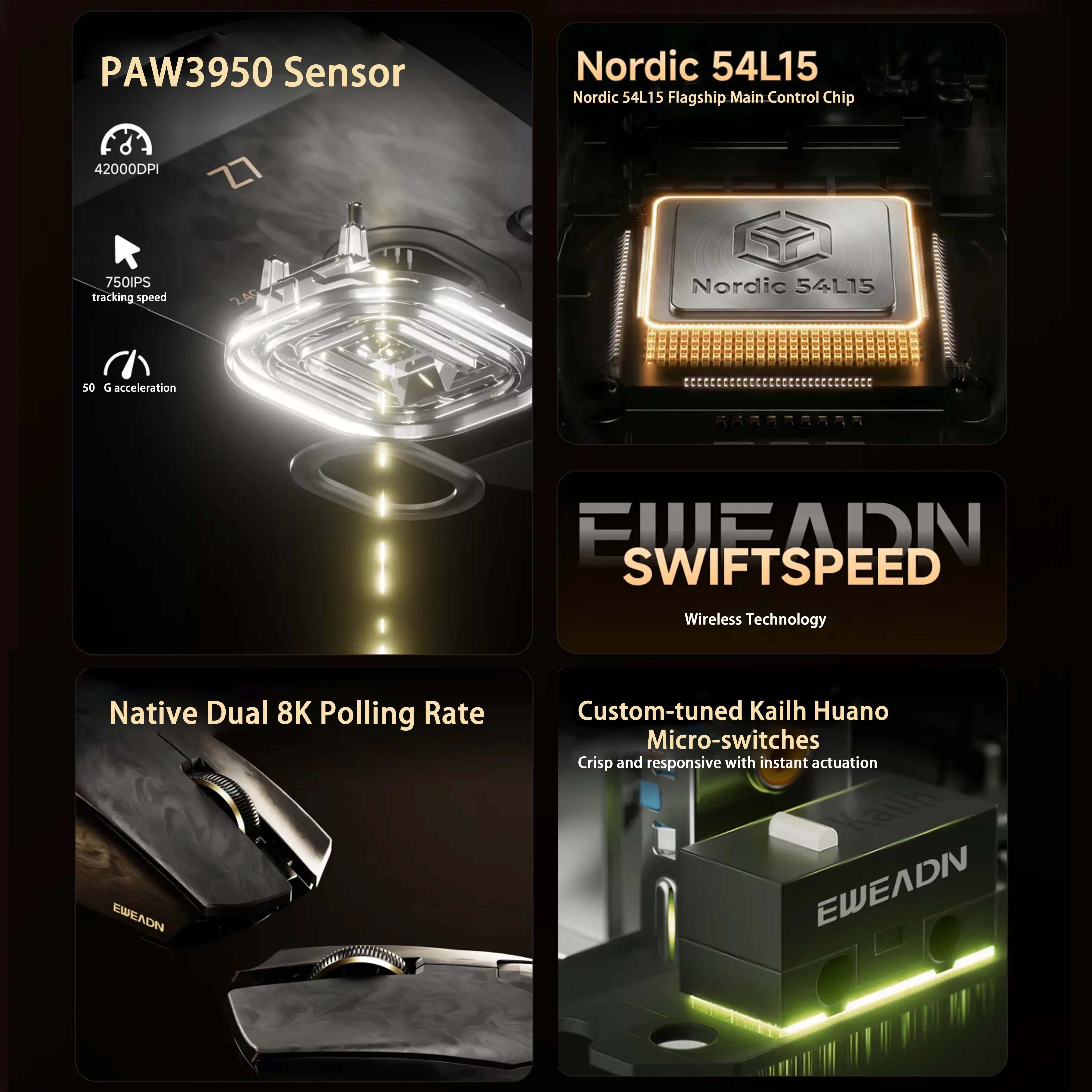 Souris de jeu sans fil EWEADN Z7 en fibre de carbone, capteur PAW3950, 8K, légère et ergonomique - Image 3