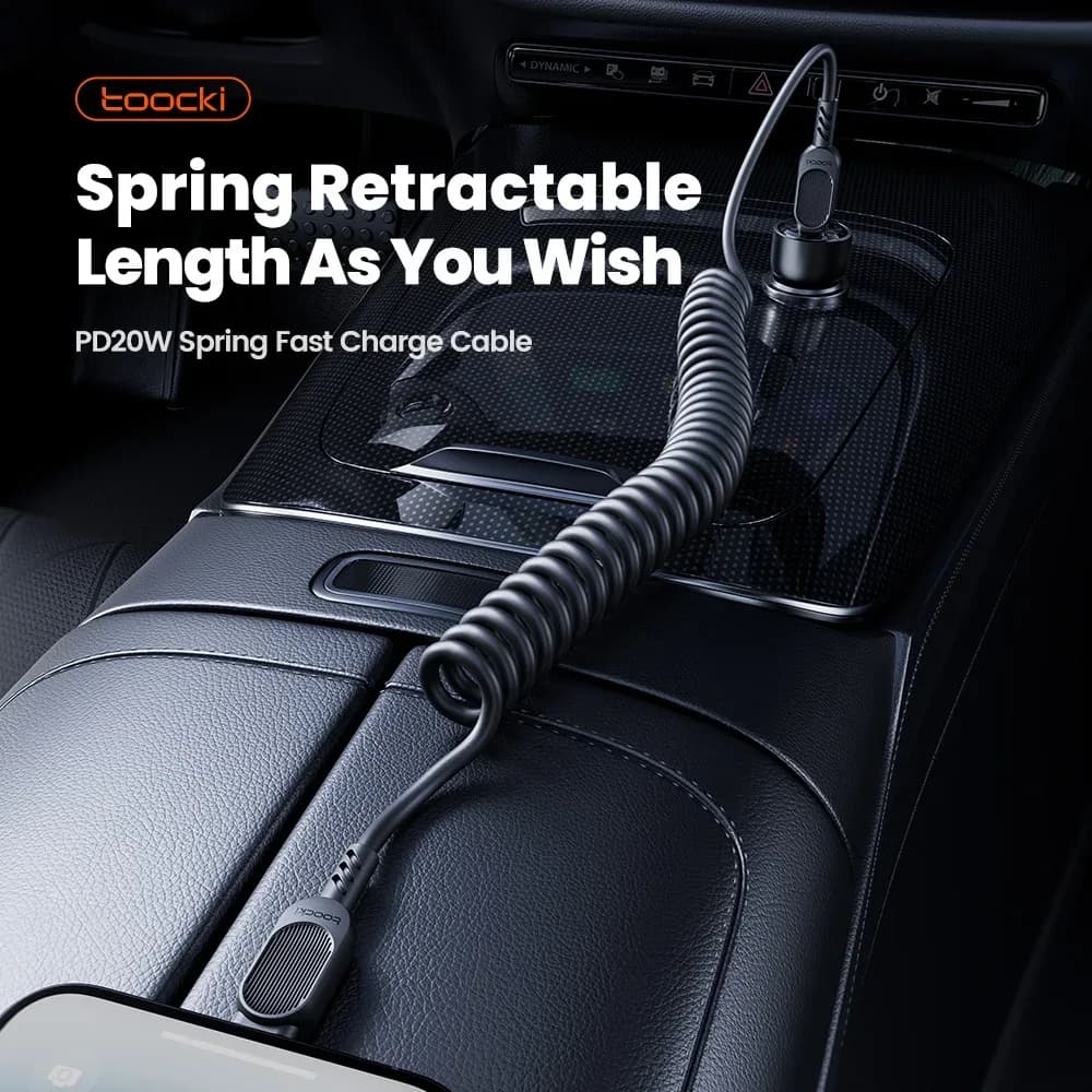 Toocki - Câble Lightning rétractable à ressort pour voiture - Charge rapide - Image 2