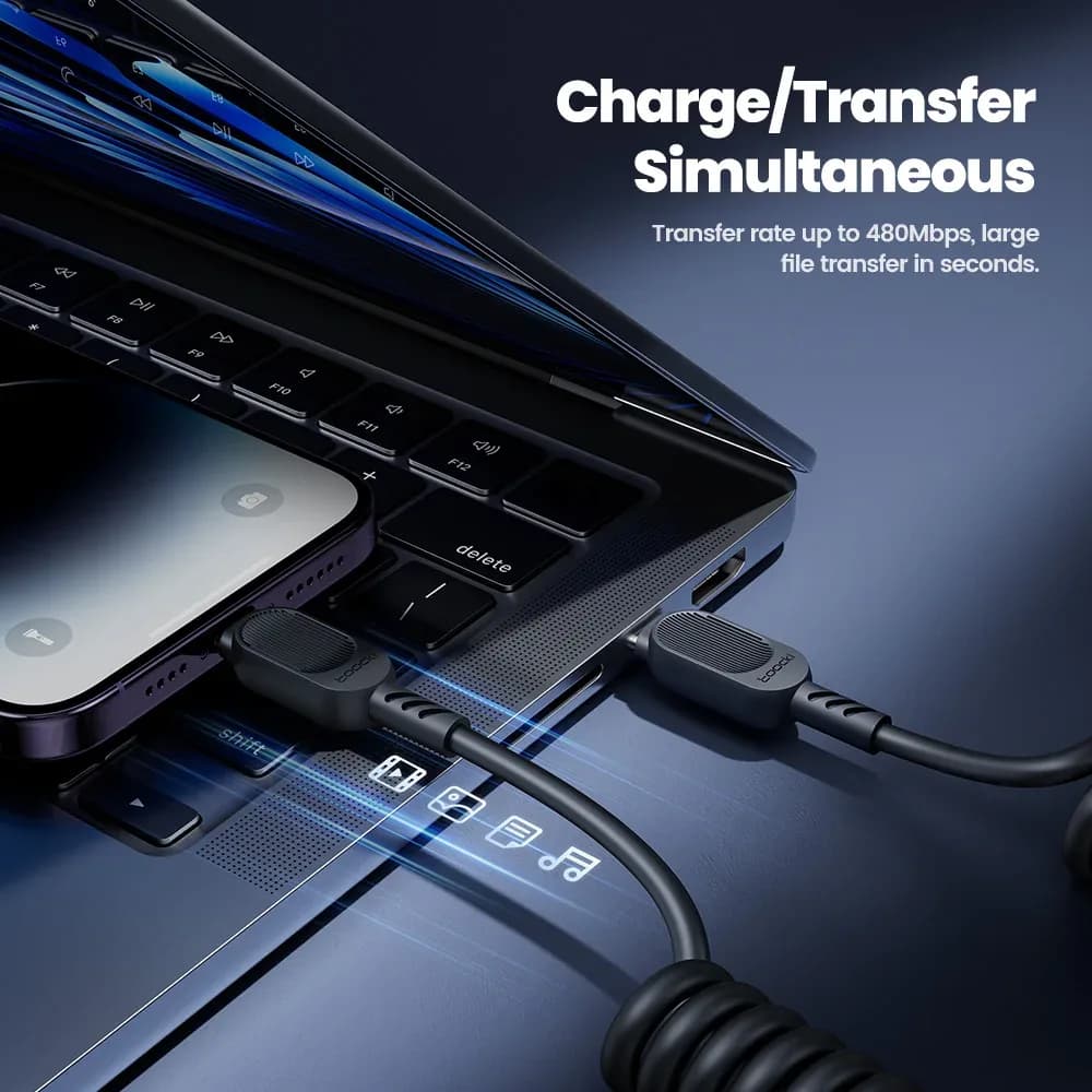 Toocki - Câble Lightning rétractable à ressort pour voiture - Charge rapide - Image 6