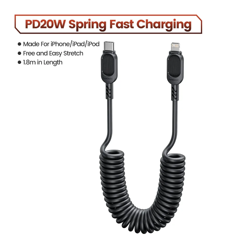 Toocki - Câble Lightning rétractable à ressort pour voiture - Charge rapide slide 7