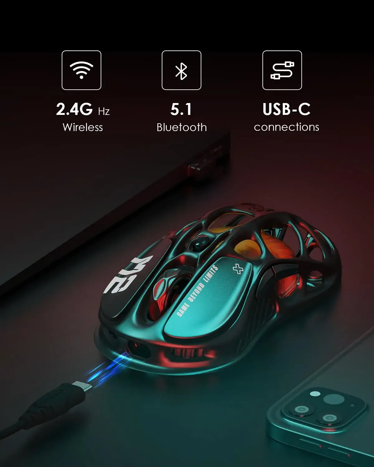 GravaStar Mercury M2 - Souris de jeu sans fil, Capteur PAW3395 26 000 DPI, Design évidé 79g, 5 boutons programmables - Image 3