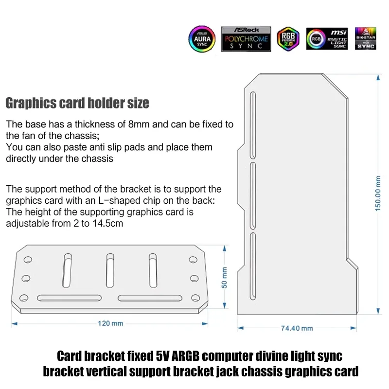 Support pour carte graphique (GPU) miroir ARGB 5V - Motifs Anime et Logo - Noir/Blanc - Image 2