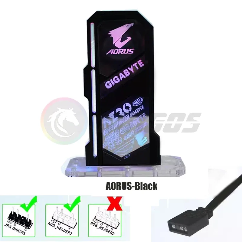 Support pour carte graphique (GPU) miroir ARGB 5V - Motifs Anime et Logo - Noir/Blanc slide 12