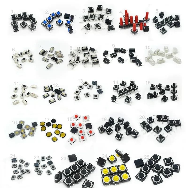 Assortiment de 25 types de micro-interrupteurs tactiles et boutons-poussoirs SMD et DIP slide 2