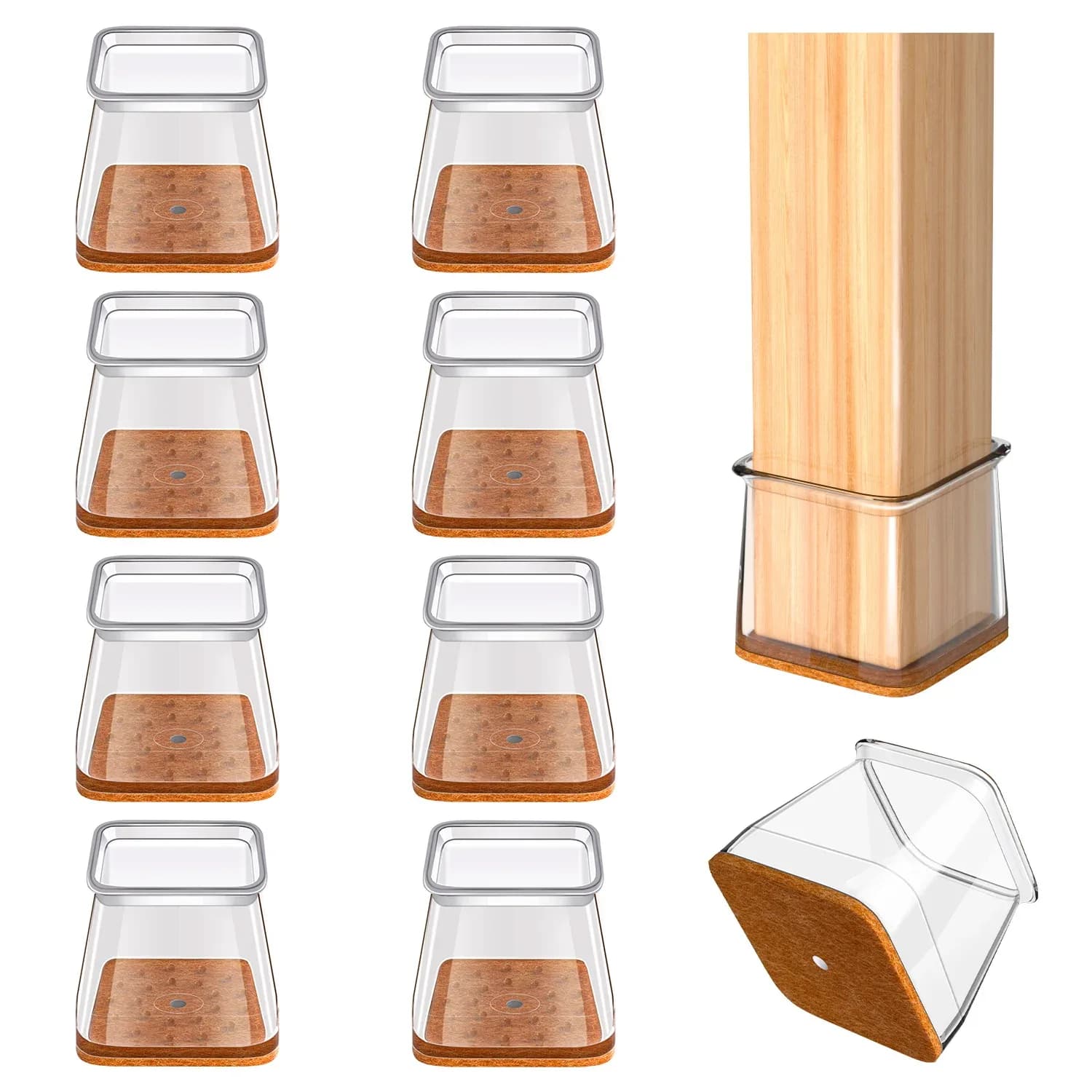 Embouts de protection en silicone transparent pour pieds de meubles carrés slide 2