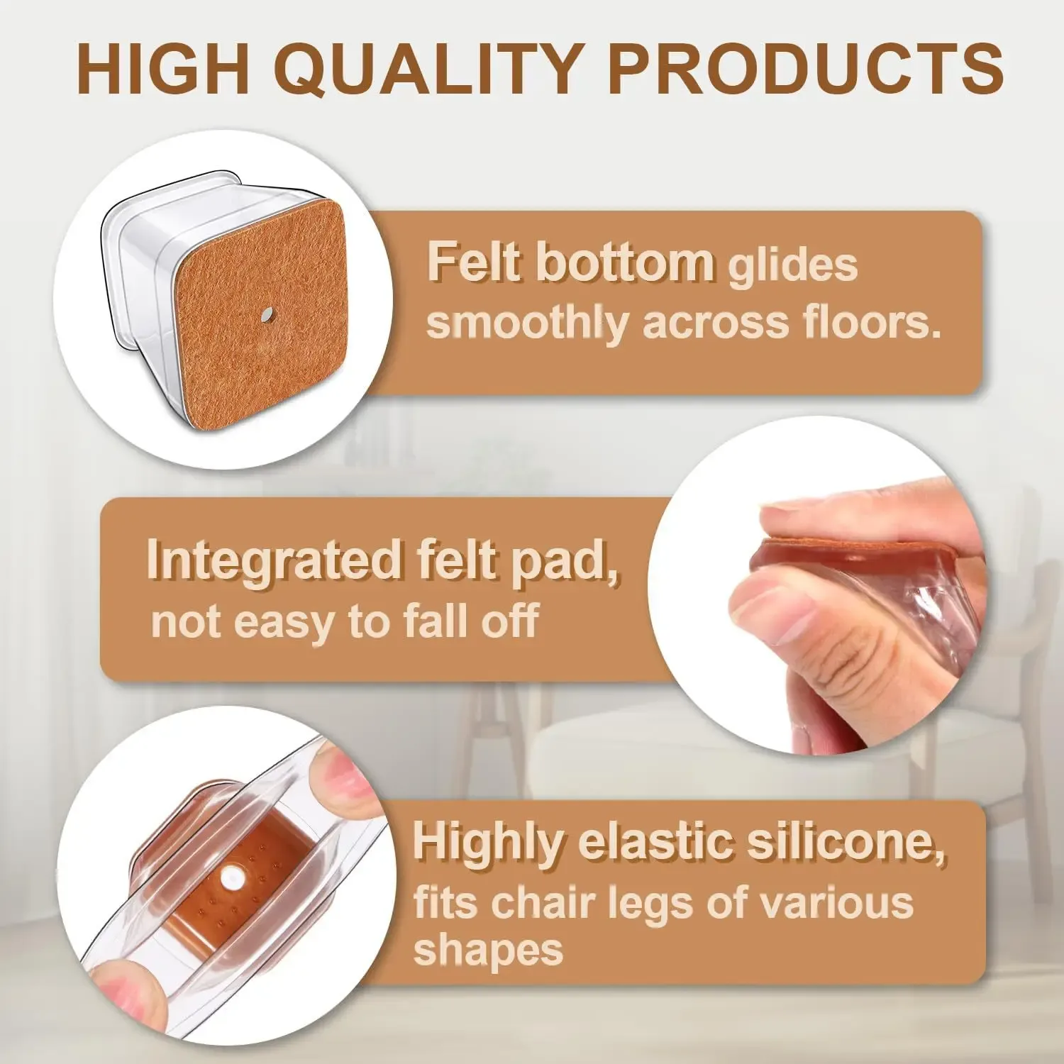 Embouts de protection en silicone transparent pour pieds de meubles carrés slide 4