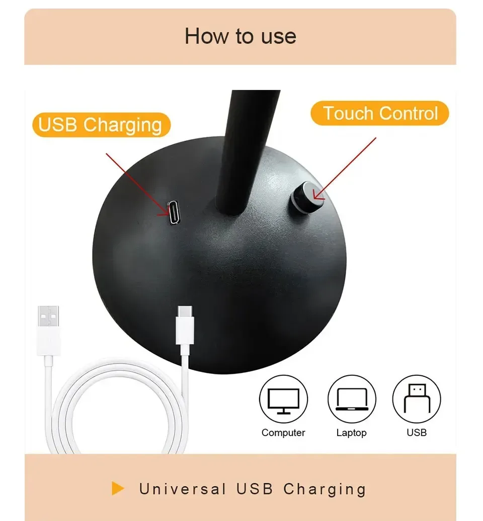 Lampe de table LED rechargeable avec variateur tactile slide 6