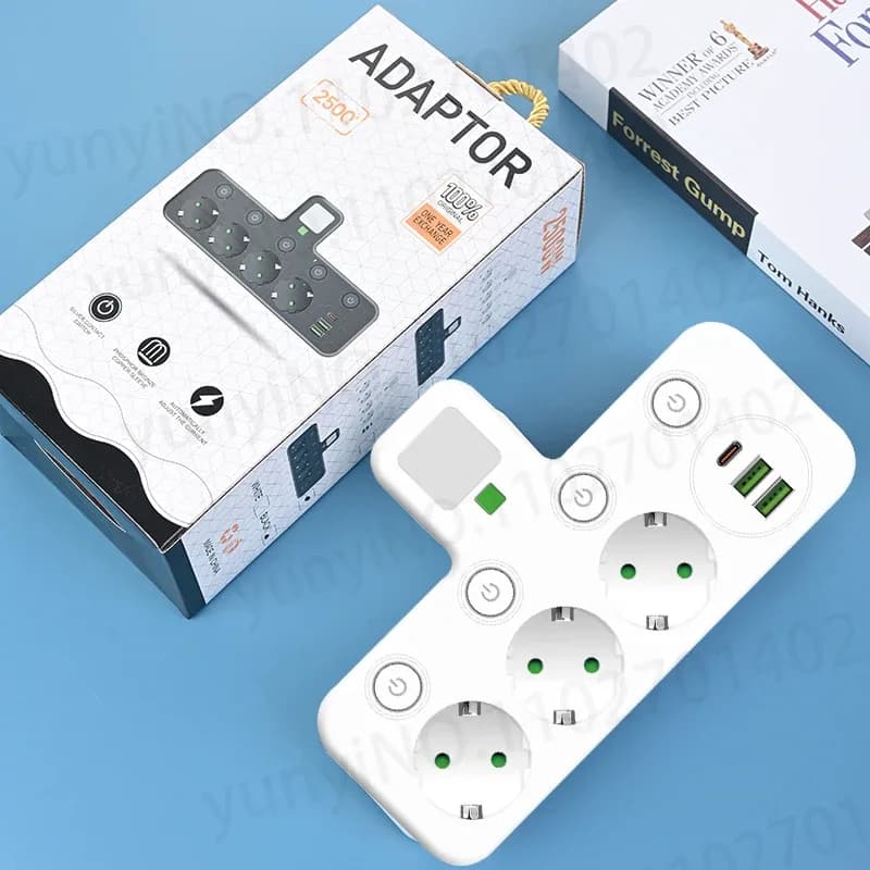 Multiprise murale 6-en-1 avec 3 prises AC, 2 ports USB et 1 port USB-C slide 3