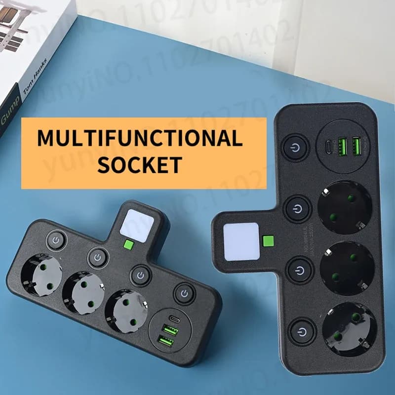 Multiprise murale 6-en-1 avec 3 prises AC, 2 ports USB et 1 port USB-C slide 4