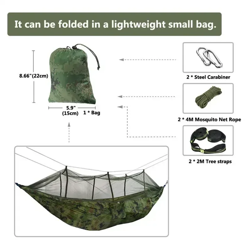 Hamac de camping avec moustiquaire, bâche de protection et sangles de fixation slide 2