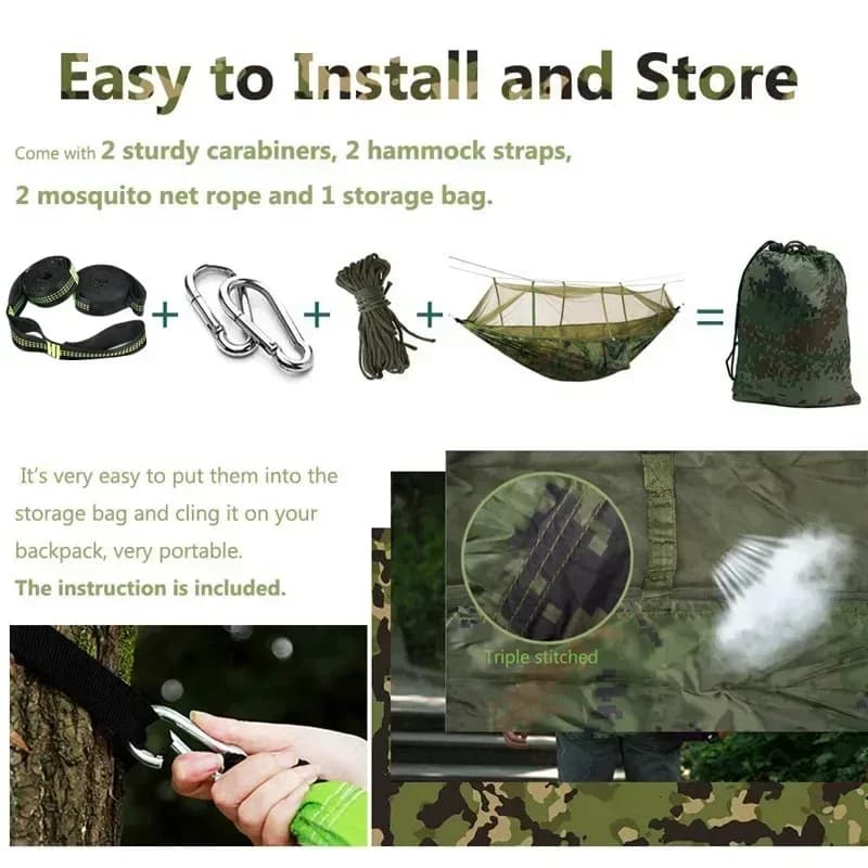 Hamac de camping avec moustiquaire, bâche de protection et sangles de fixation slide 3