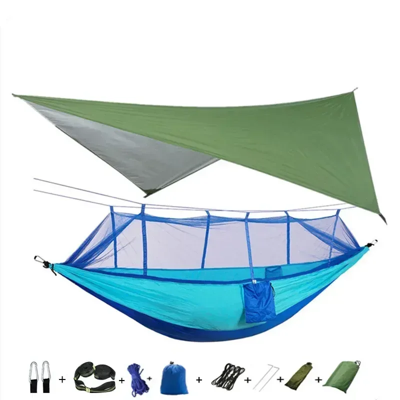 Hamac de camping avec moustiquaire, bâche de protection et sangles de fixation slide 27