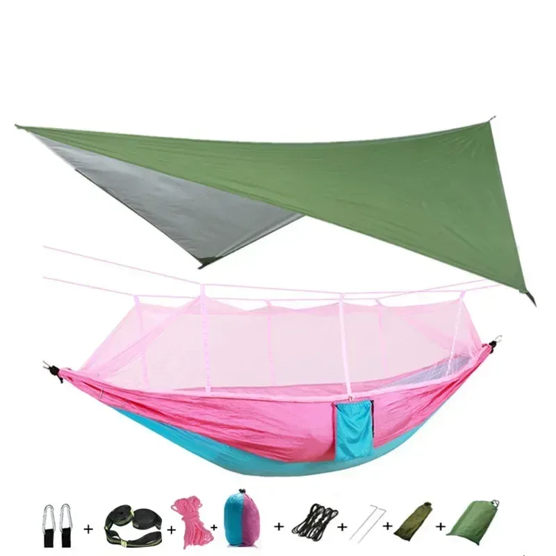 Hamac de camping avec moustiquaire, bâche de protection et sangles de fixation slide 28