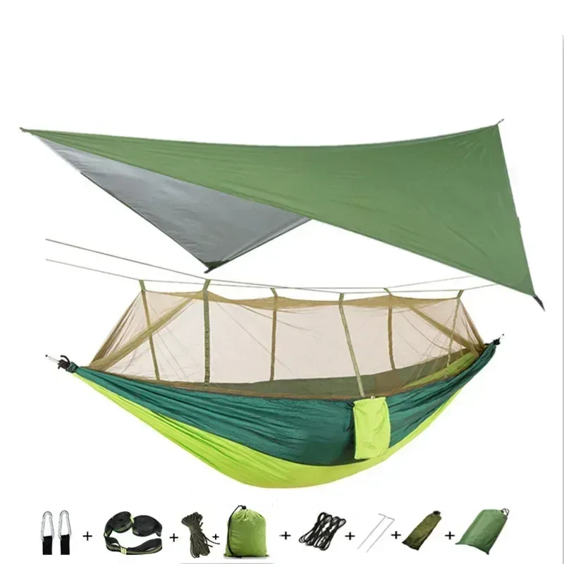 Hamac de camping avec moustiquaire, bâche de protection et sangles de fixation slide 24