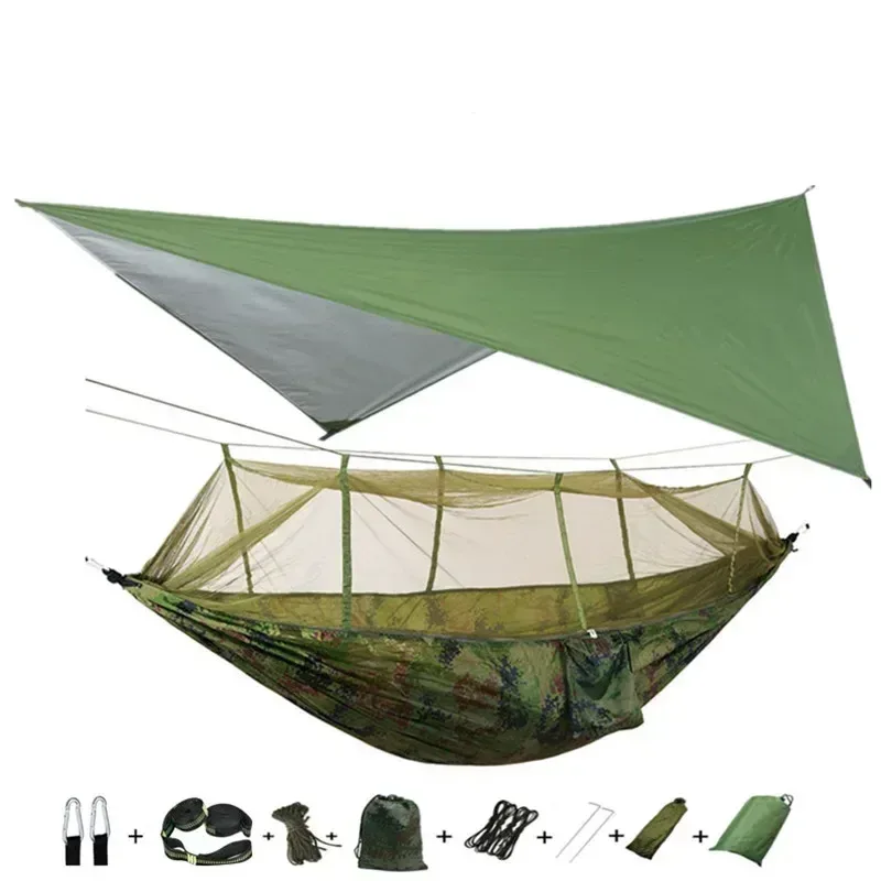Hamac de camping avec moustiquaire, bâche de protection et sangles de fixation slide 25