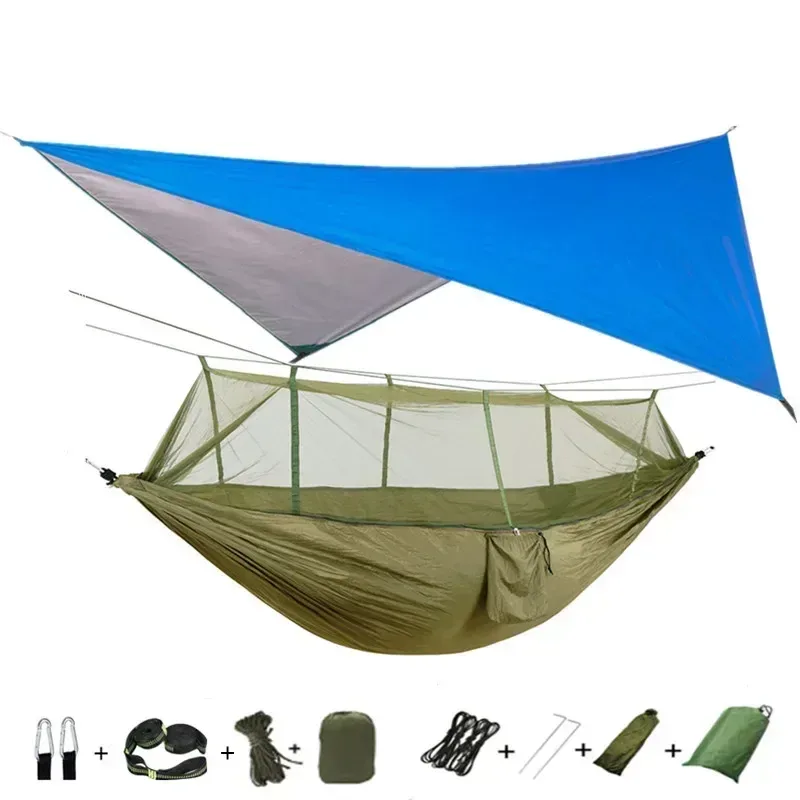 Hamac de camping avec moustiquaire, bâche de protection et sangles de fixation slide 22