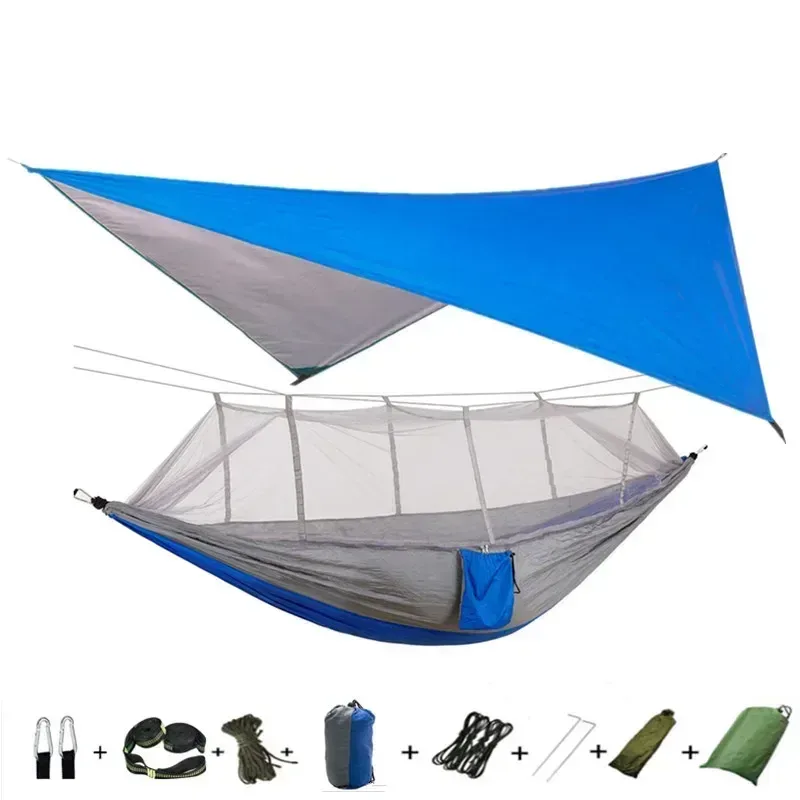 Hamac de camping avec moustiquaire, bâche de protection et sangles de fixation slide 23