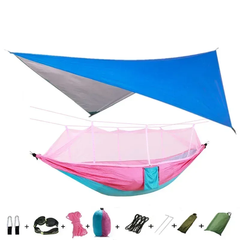 Hamac de camping avec moustiquaire, bâche de protection et sangles de fixation slide 21