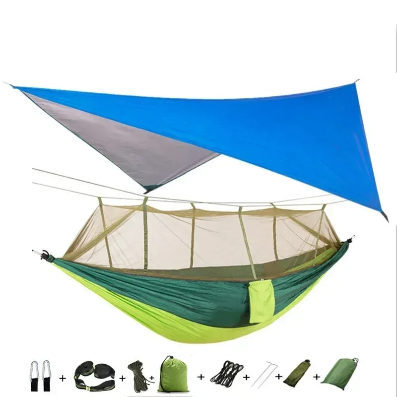 Hamac de camping avec moustiquaire, bâche de protection et sangles de fixation slide 18