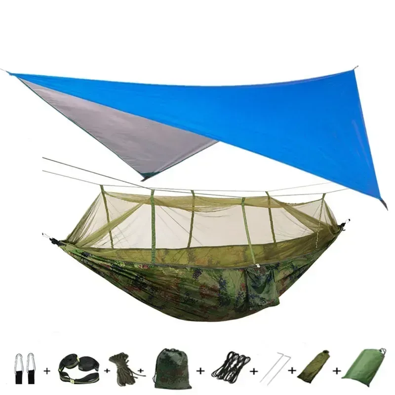 Hamac de camping avec moustiquaire, bâche de protection et sangles de fixation slide 19