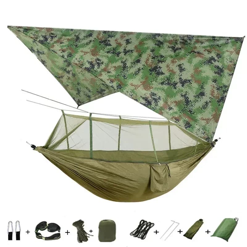 Hamac de camping avec moustiquaire, bâche de protection et sangles de fixation slide 16