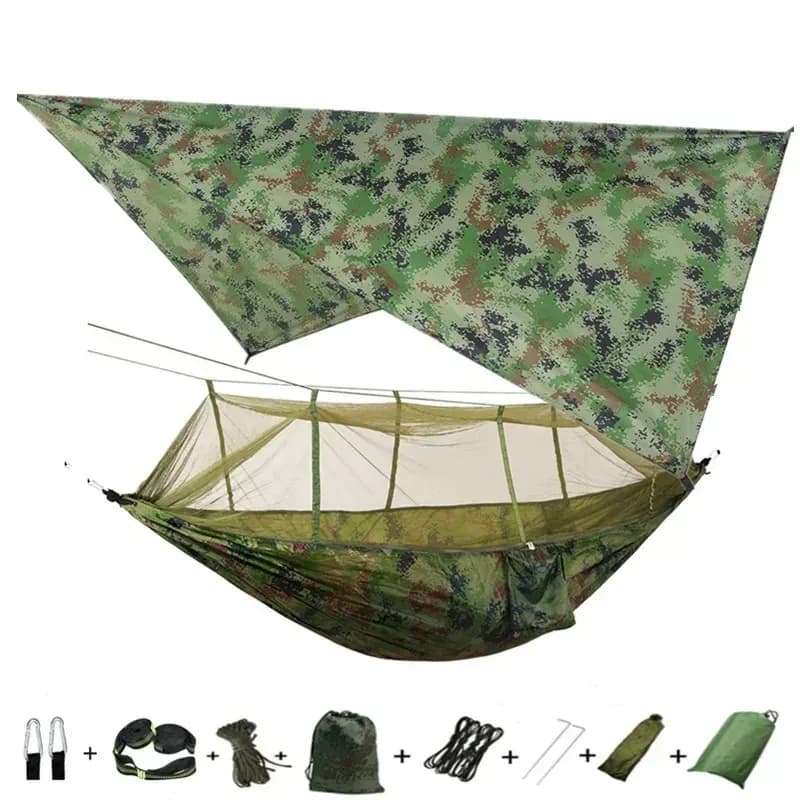 Hamac de camping avec moustiquaire, bâche de protection et sangles de fixation slide 13