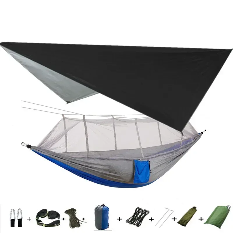 Hamac de camping avec moustiquaire, bâche de protection et sangles de fixation slide 9