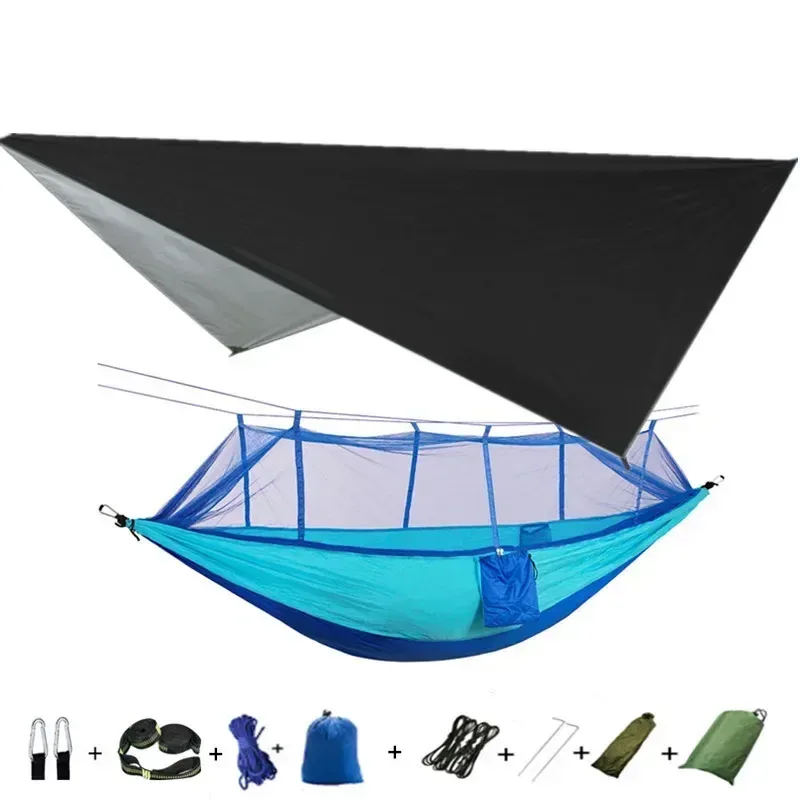 Hamac de camping avec moustiquaire, bâche de protection et sangles de fixation slide 10
