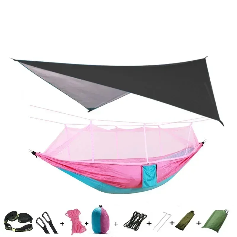 Hamac de camping avec moustiquaire, bâche de protection et sangles de fixation slide 11