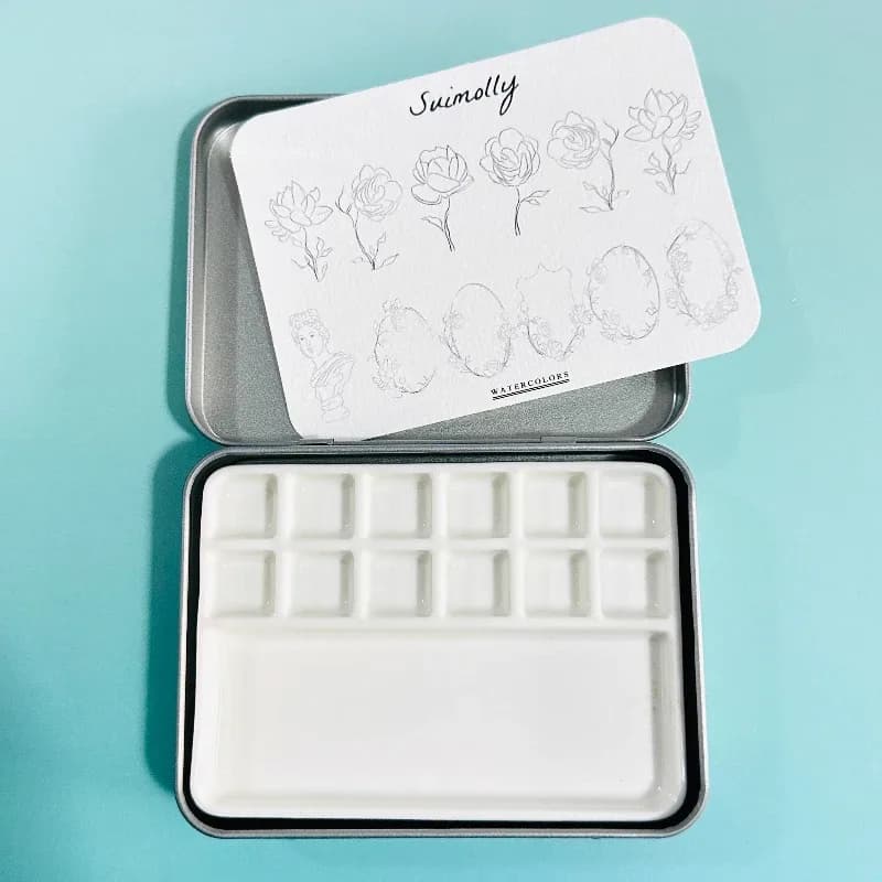 Palette d'aquarelle en céramique blanche, 6 ou 12 alvéoles empilables