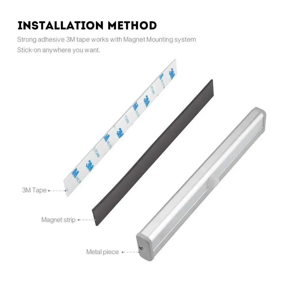 Lampe LED avec détecteur de mouvement pour placard et armoire - 10 LED - Blanc froid - Fonctionne sur piles - Image 6