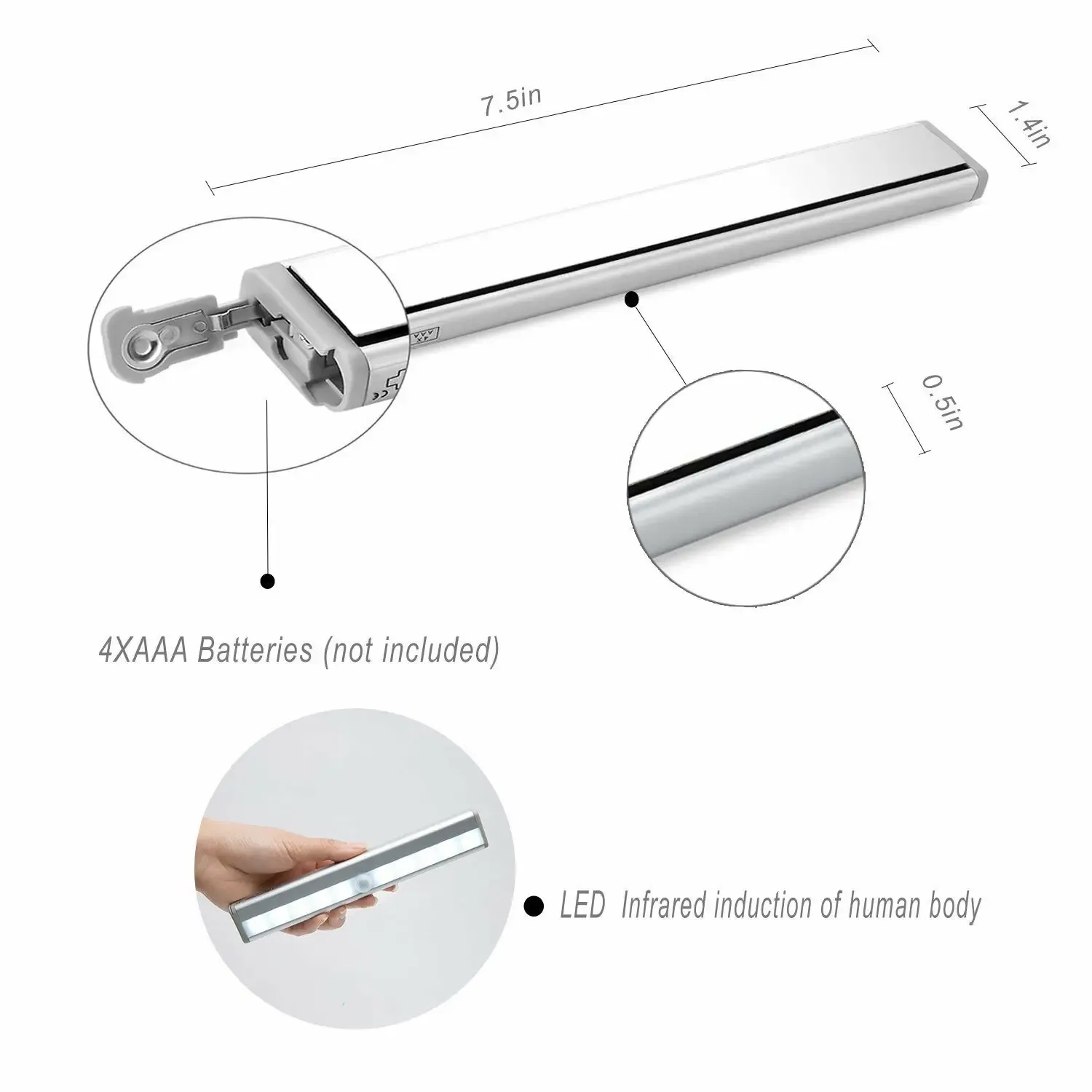 Lampe LED avec détecteur de mouvement pour placard et armoire - 10 LED - Blanc froid - Fonctionne sur piles - Image 5