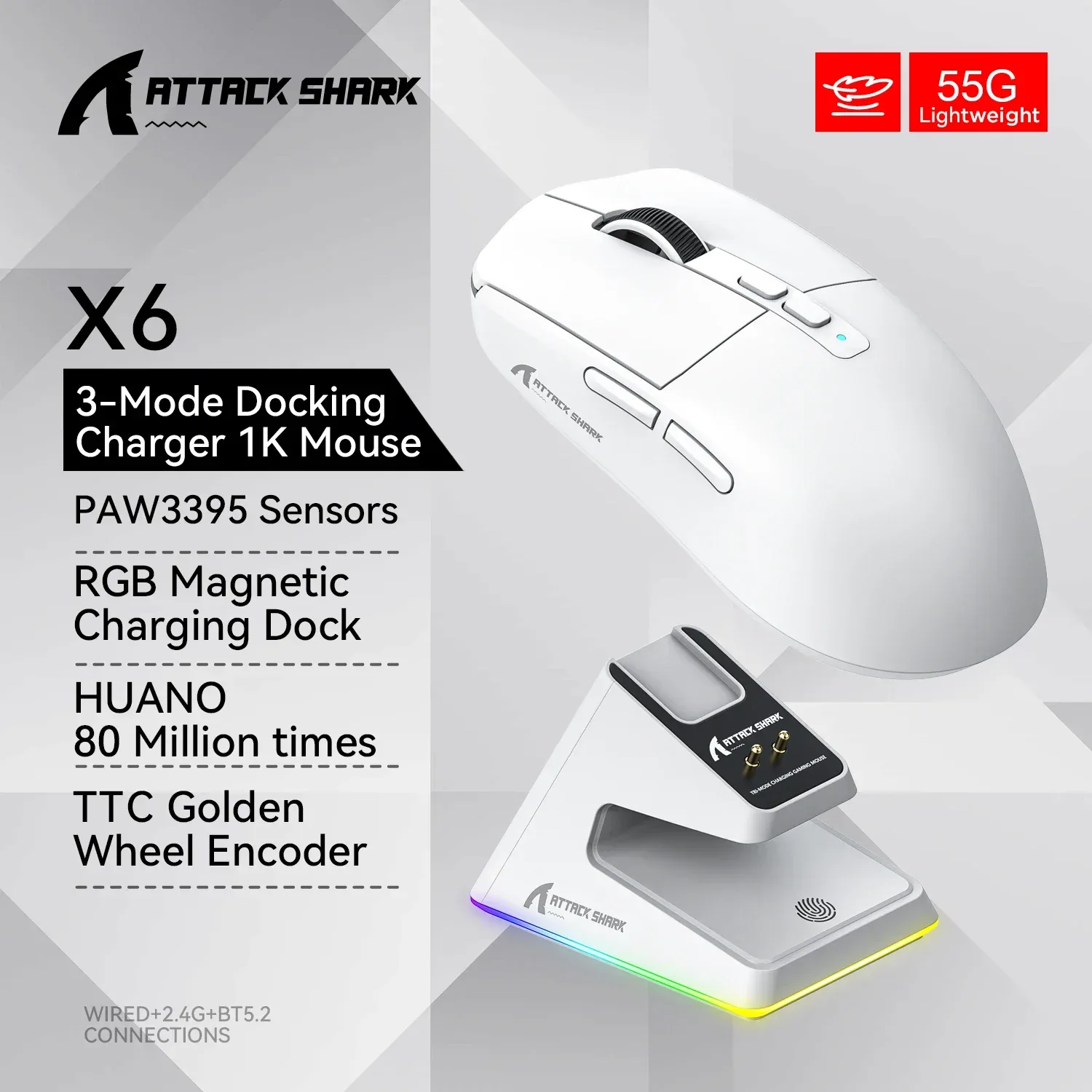Souris Gamer X6 PAW3395 - Connexion Tri-mode avec Station de Charge Magnétique RGB slide 8