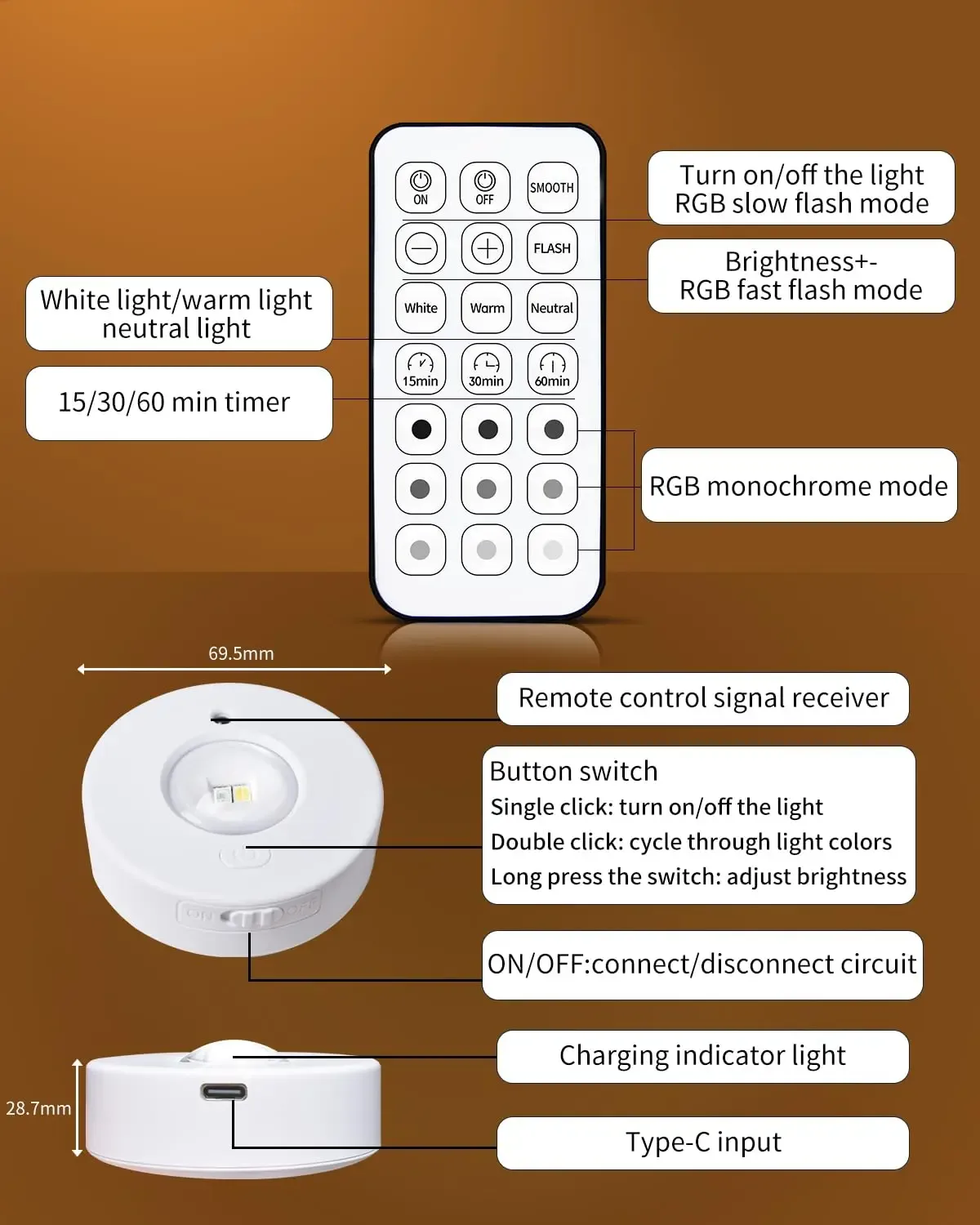 Spot LED Rechargeable Sans Fil RGB avec Télécommande pour Vitrine et Armoire - Image 6
