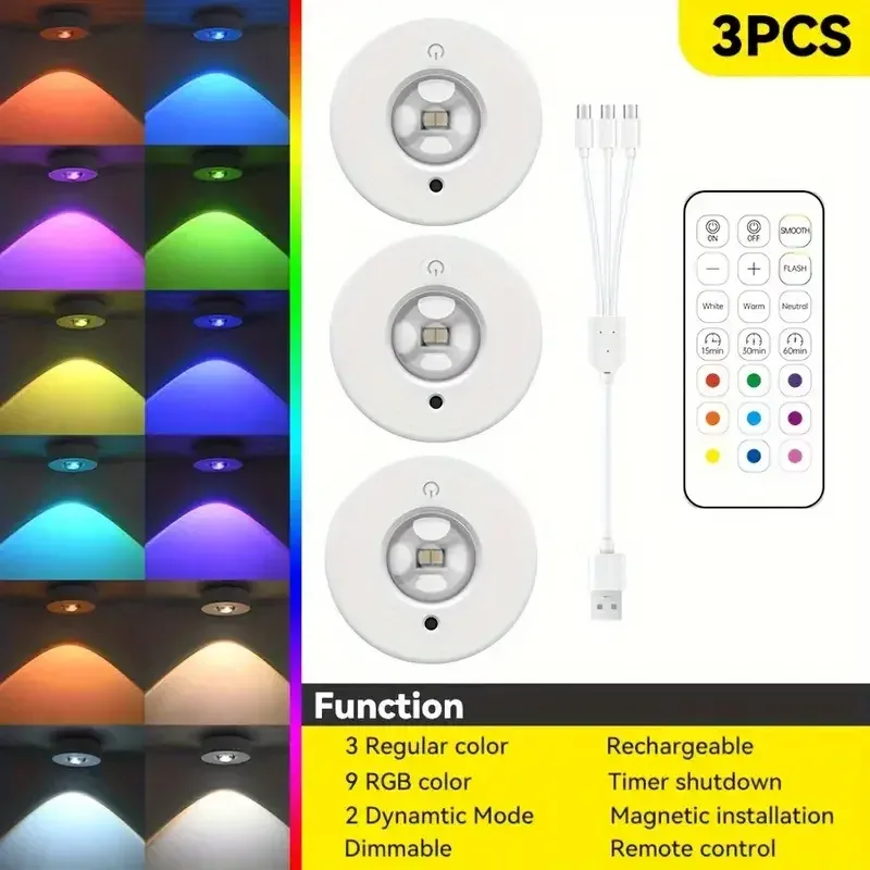 Spot LED Rechargeable Sans Fil RGB avec Télécommande pour Vitrine et Armoire slide 7