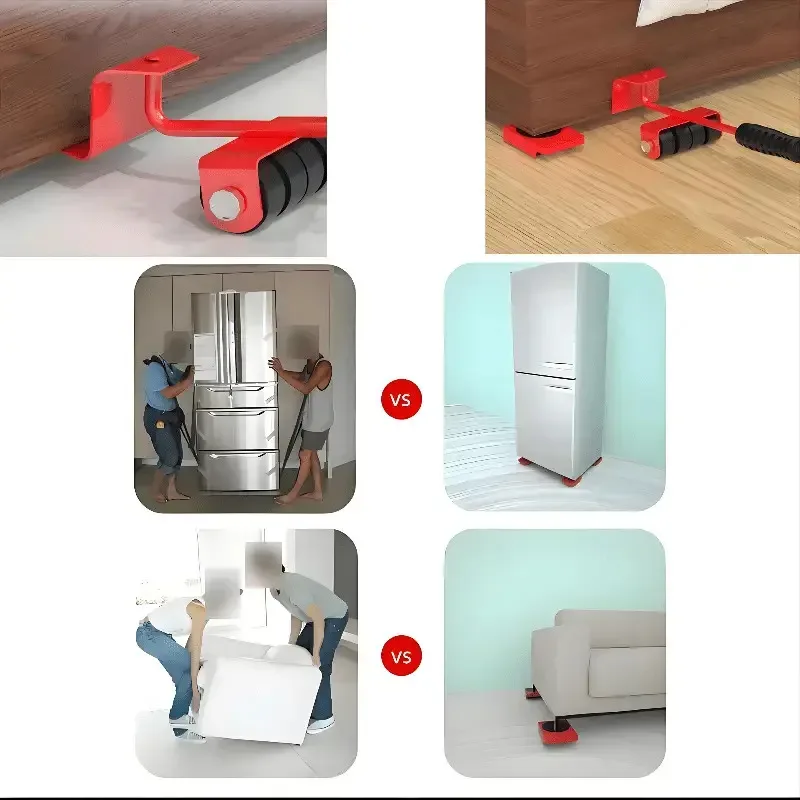 Kit de déplacement de meubles avec levier et supports à roulettes (5 pièces) slide 5