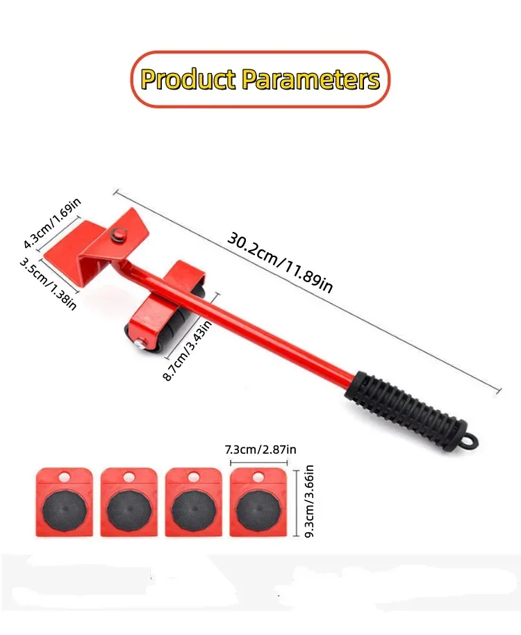 Kit de déplacement de meubles avec levier et supports à roulettes (5 pièces) slide 3