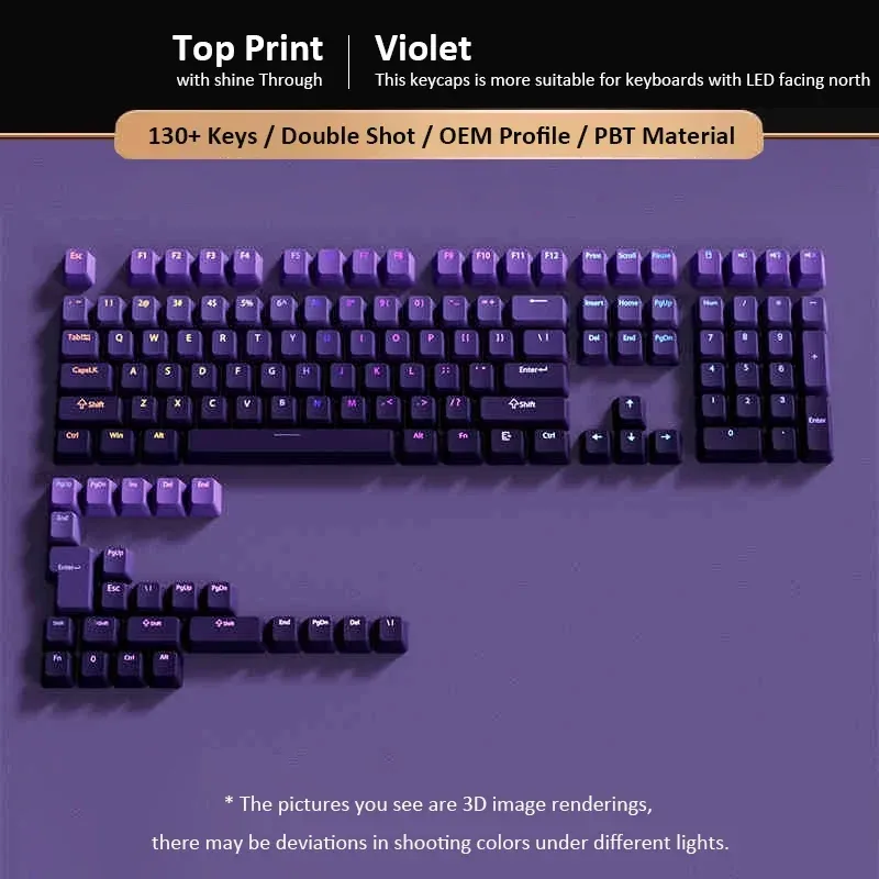 Set de 134 touches PBT Double-Shot - Violet Lavande - Profil OEM - Rétroéclairé slide 6