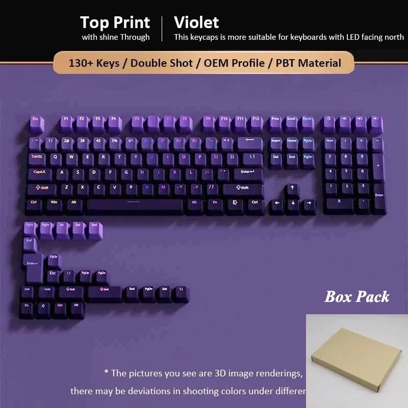 Set de 134 touches PBT Double-Shot - Violet Lavande - Profil OEM - Rétroéclairé slide 8