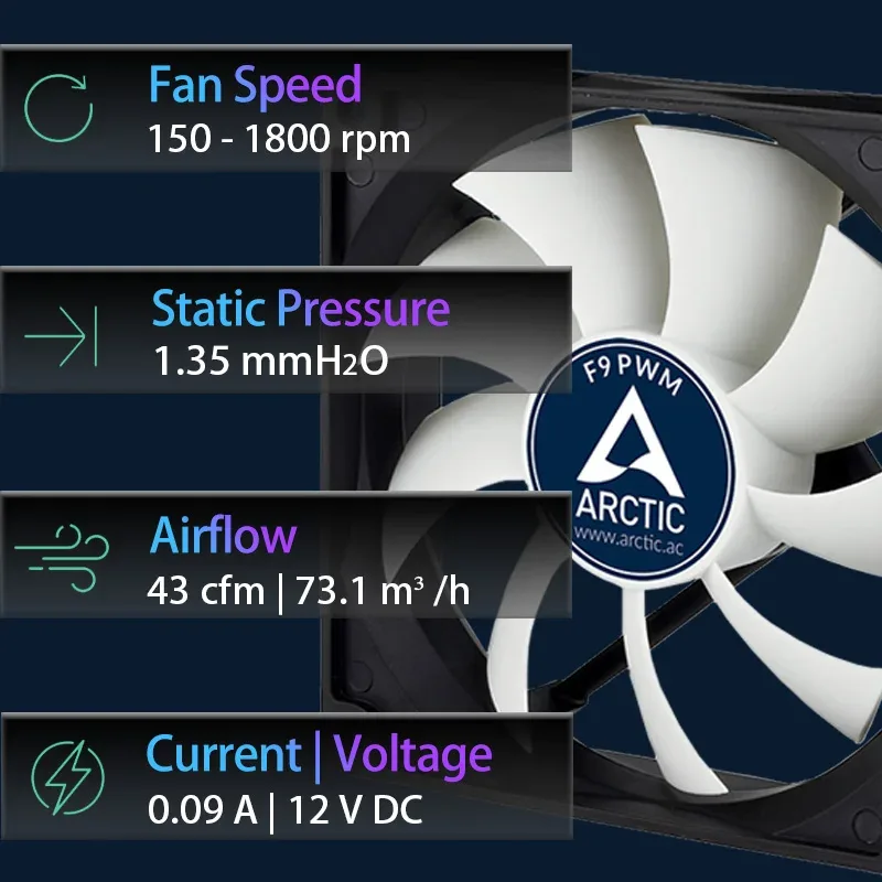ARCTIC F9 PWM - Ventilateur de boîtier 92 mm, 150-1800 tr/min - Image 6