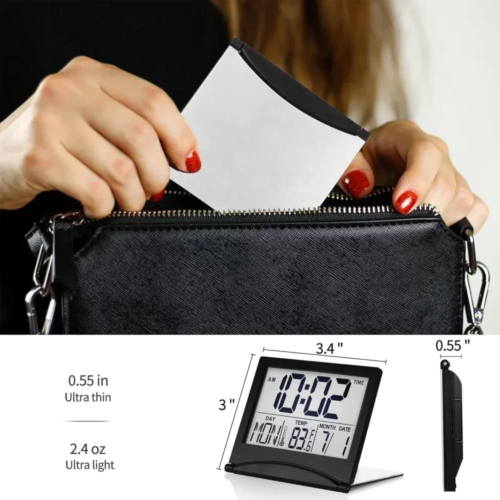 Réveil numérique pliable avec écran LCD rétroéclairé et calendrier slide 6