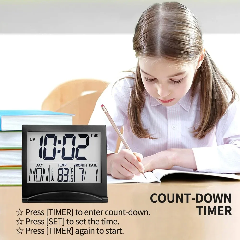Réveil numérique pliable avec écran LCD rétroéclairé et calendrier slide 5