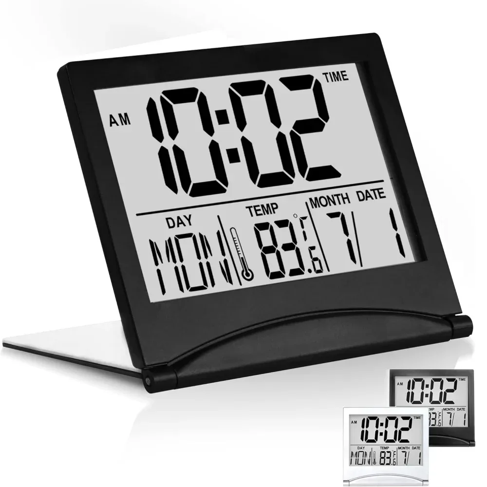 Réveil numérique pliable avec écran LCD rétroéclairé et calendrier